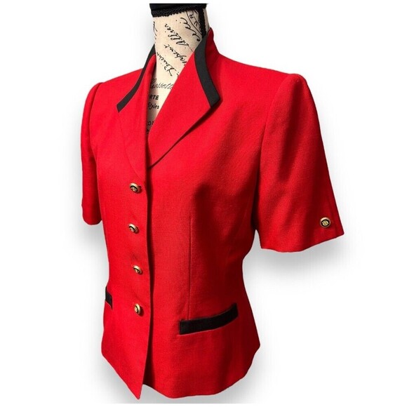 Kasper ASL 6 Red Black Cropped Blazer Gold Button Jacket Career Y2K Power Office - Picture 3 of 11